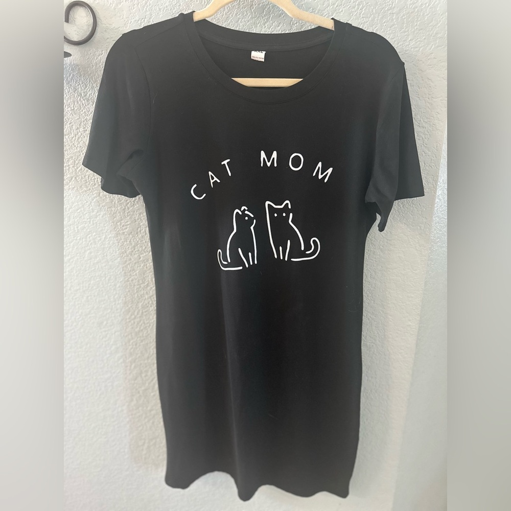 Cat Mom Printed Black T-Shirt Dress NWOT, Size XXL, Ideal for Cat Lovers